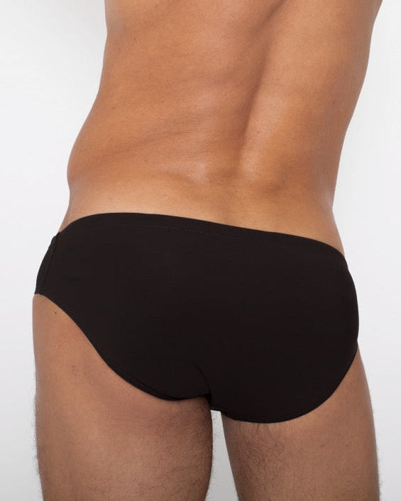 Sean & Val Classic Brief Black — men's swim brief, model 3/4 front view
