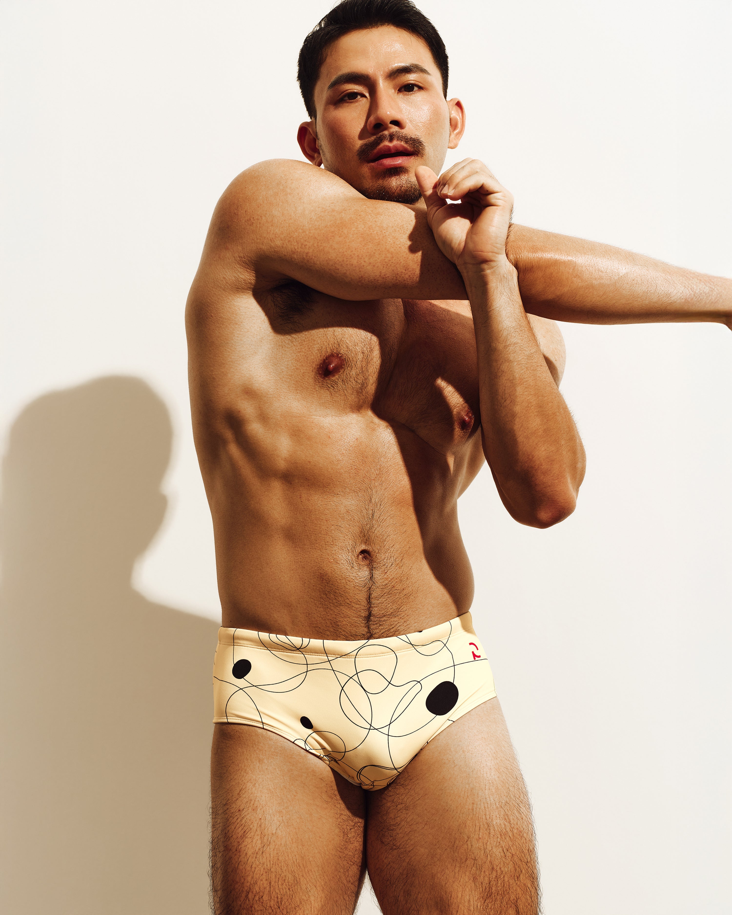Reputation Sunga 02 Yellow Drawing — men's ultra-matte sunga brief on-model front view