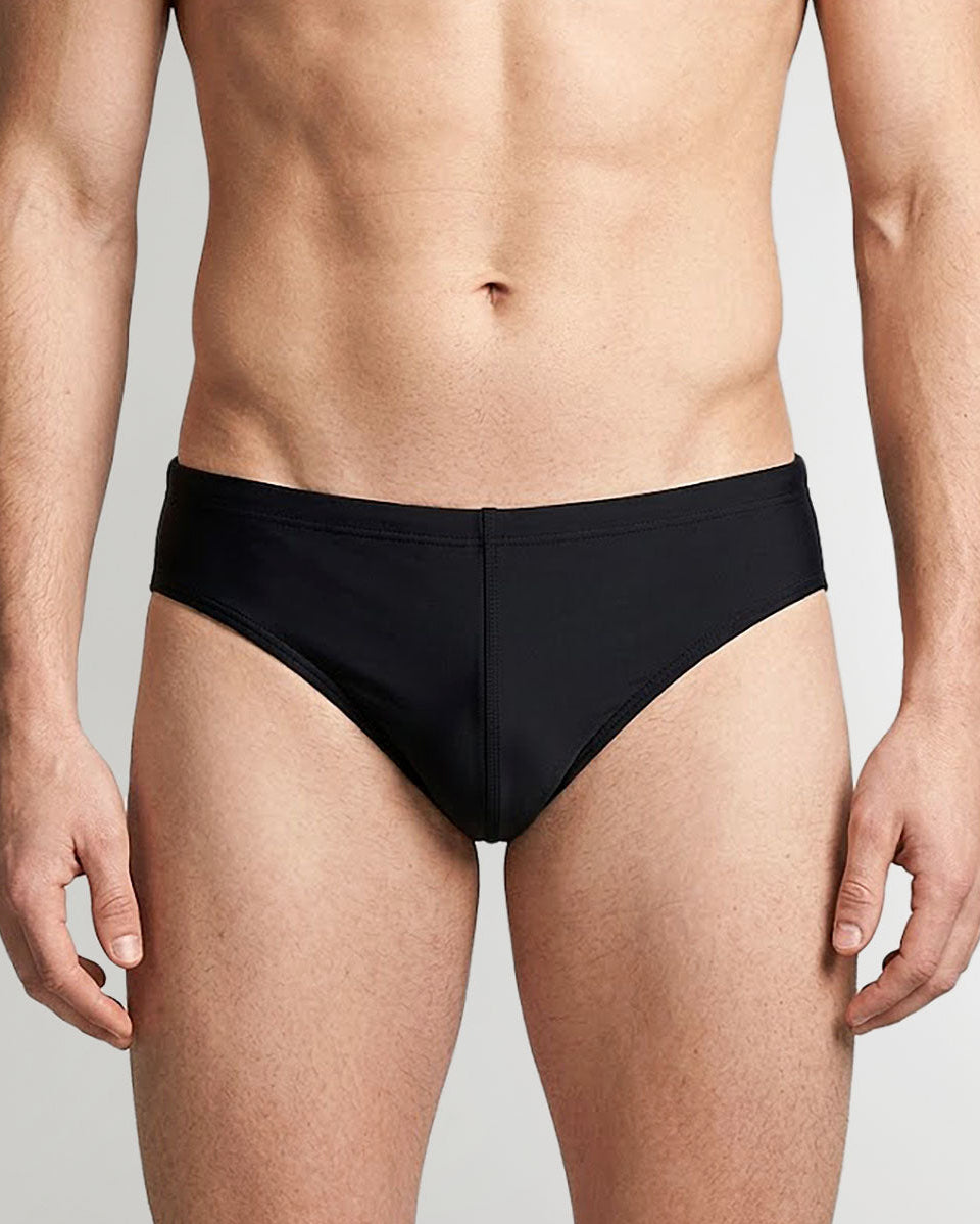 Sean & Val Racer Brief Black — men's quick-dry swim brief, product flat lay
