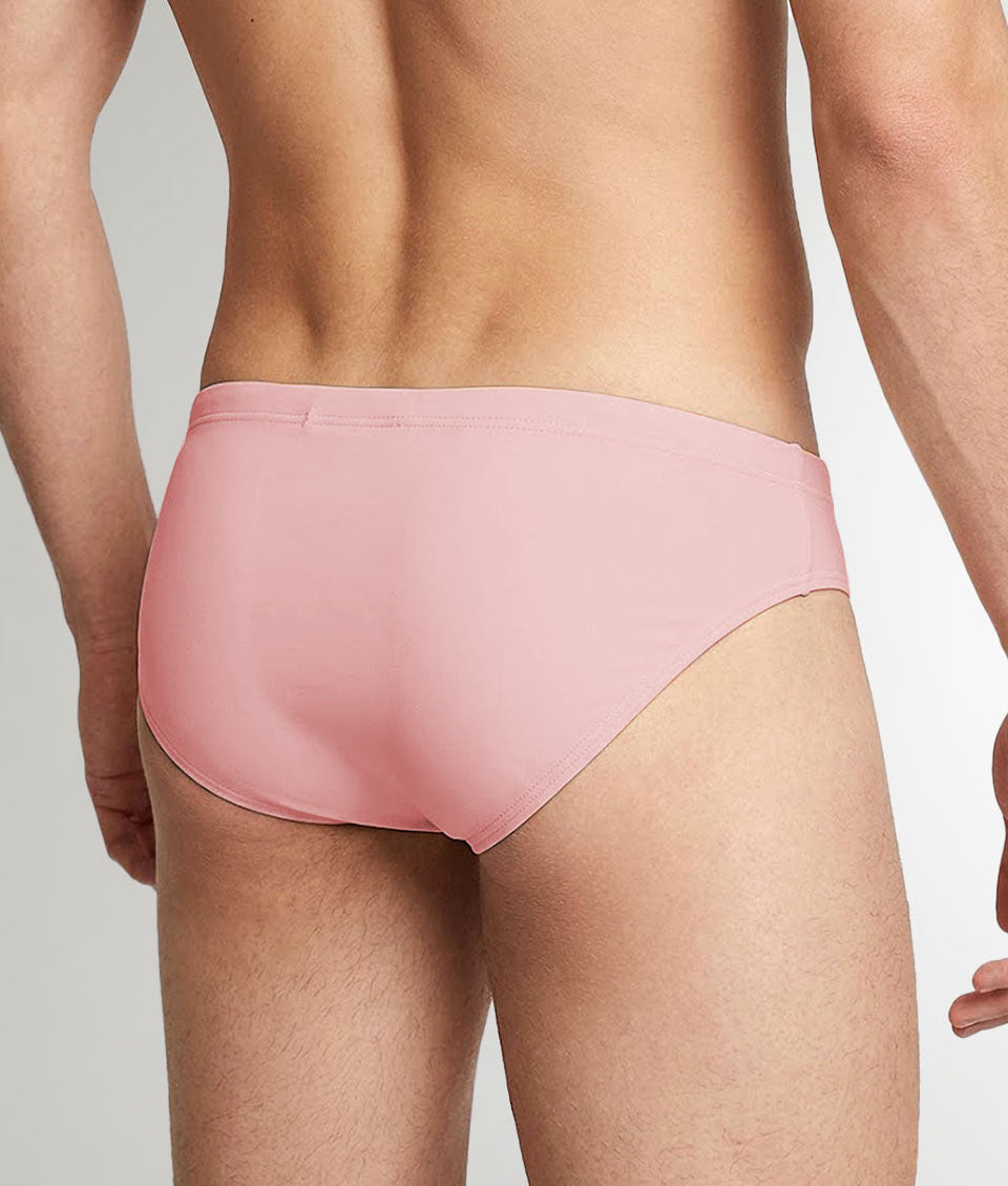 Sean & Val Racer Brief Paloma — men's minimal swim brief, model front close-up