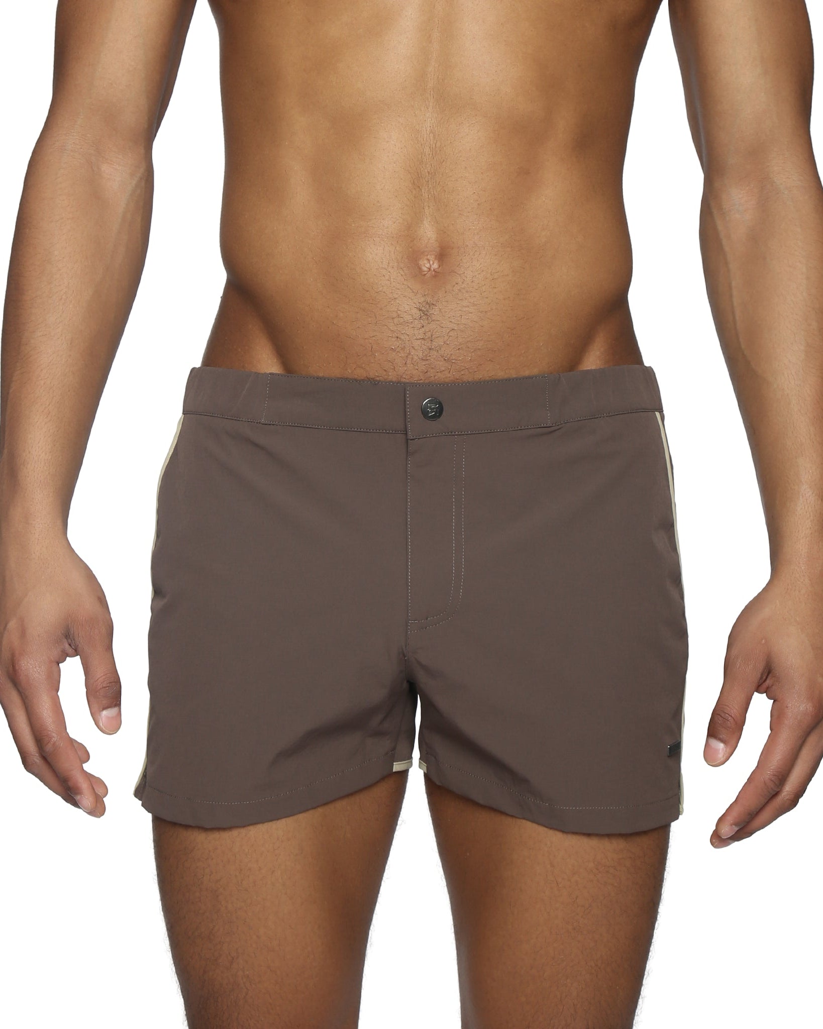 Parke & Ronen Angeleno Swim Trunk Espresso - men's low-rise swim trunk, front view