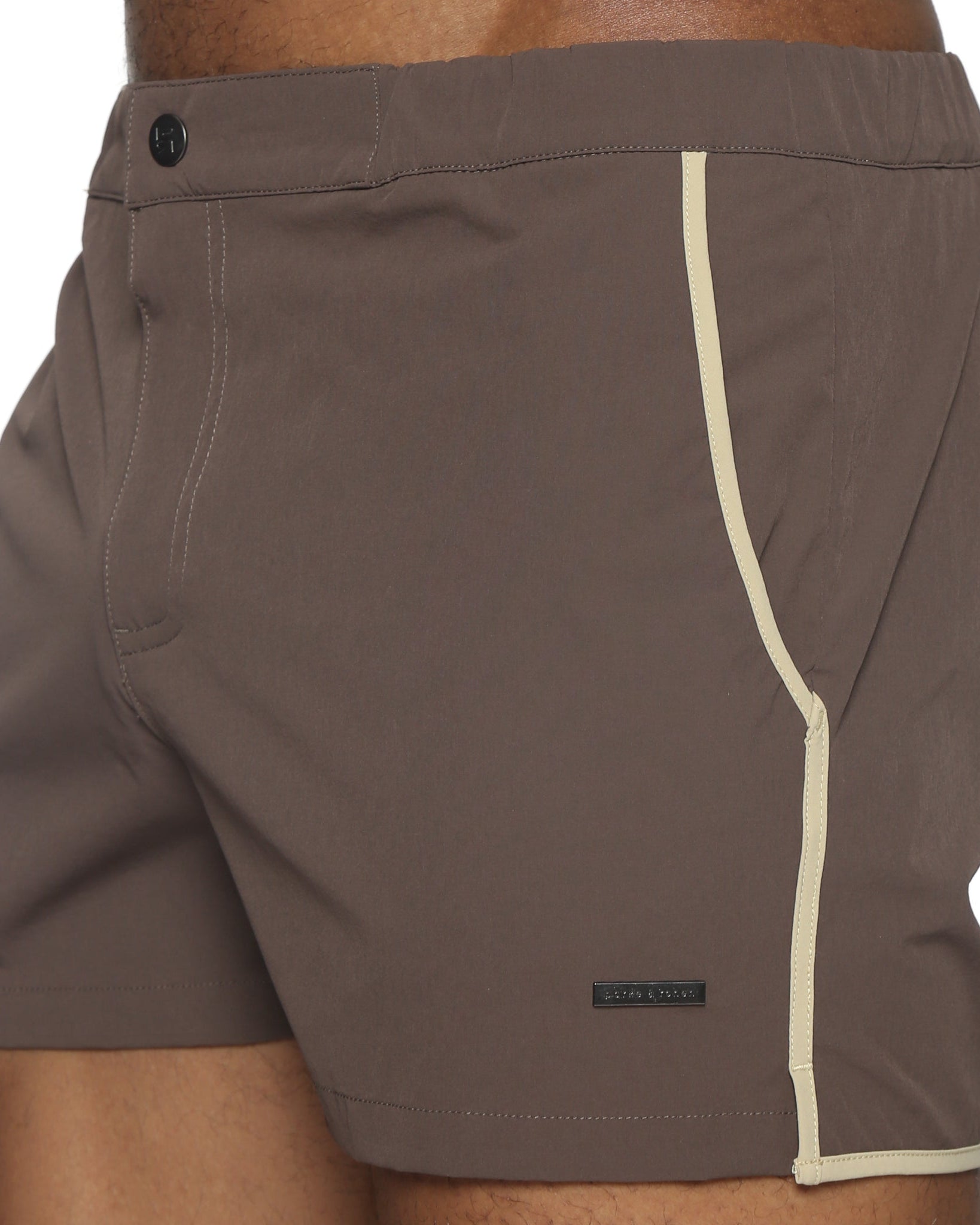 Parke & Ronen Angeleno Swim Trunk Espresso - men's low-rise swim trunk, side view