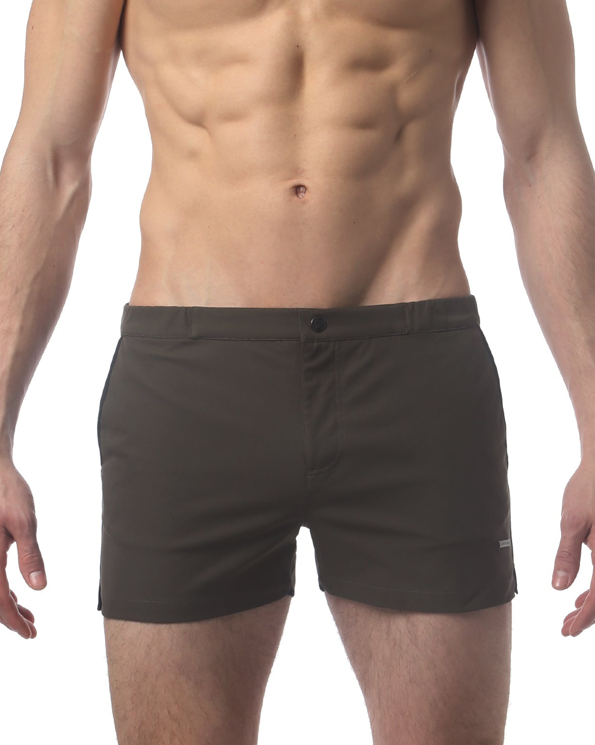 Parke & Ronen Angeleno Swim Trunk Army Green - men's low-rise swim trunk, front view