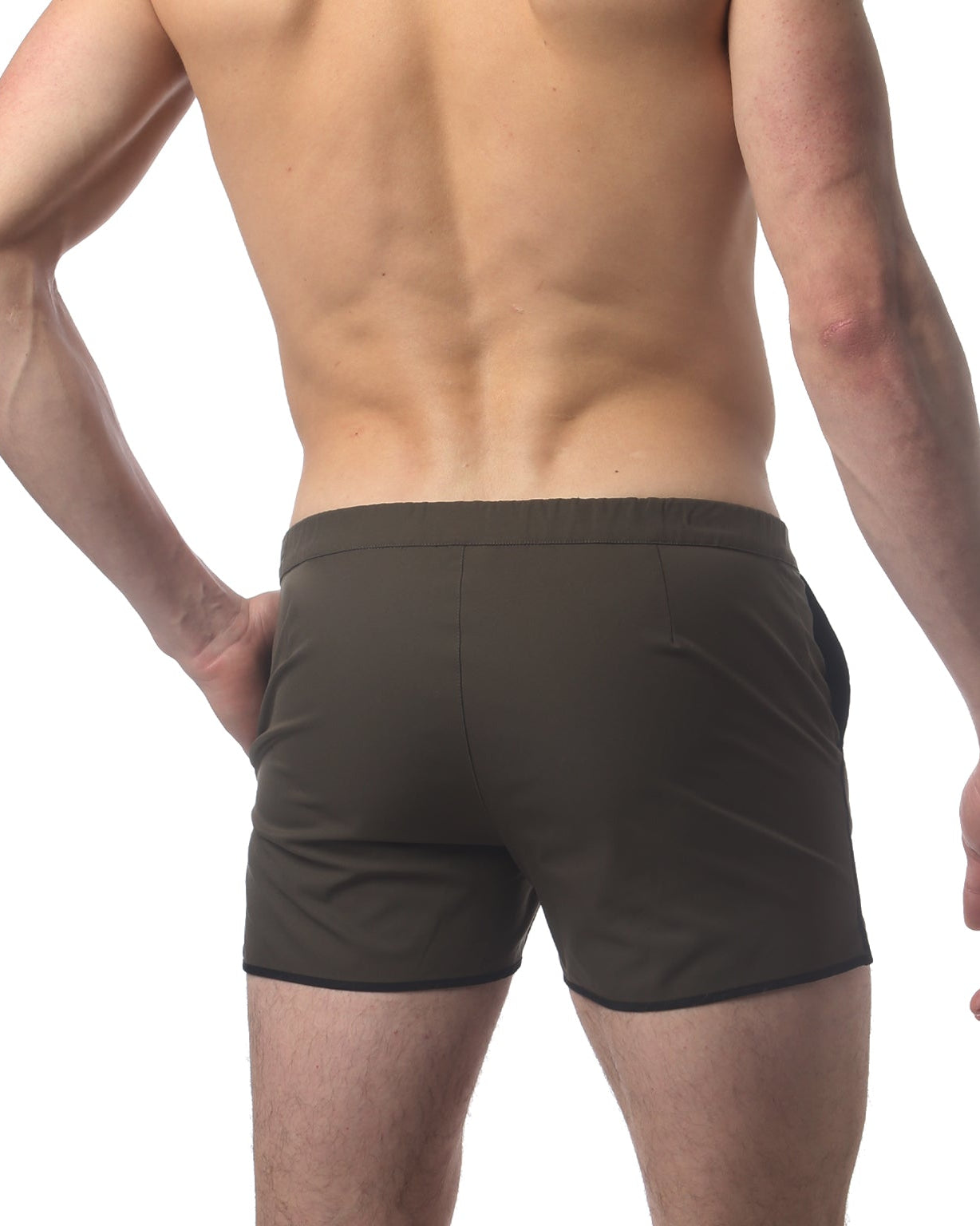 Parke & Ronen Angeleno Swim Trunk Army Green - men's low-rise swim trunk, back view
