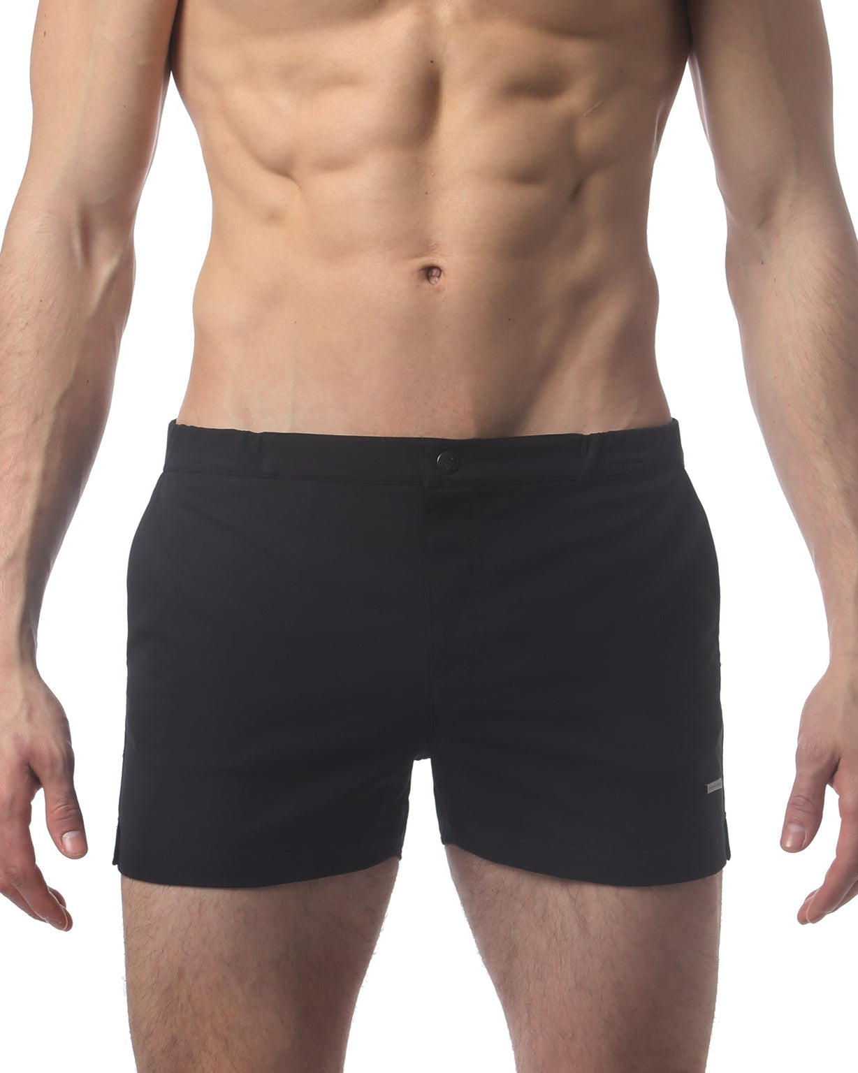 Parke & Ronen Angeleno Swim Trunk Black - men's low-rise swim trunk, front view