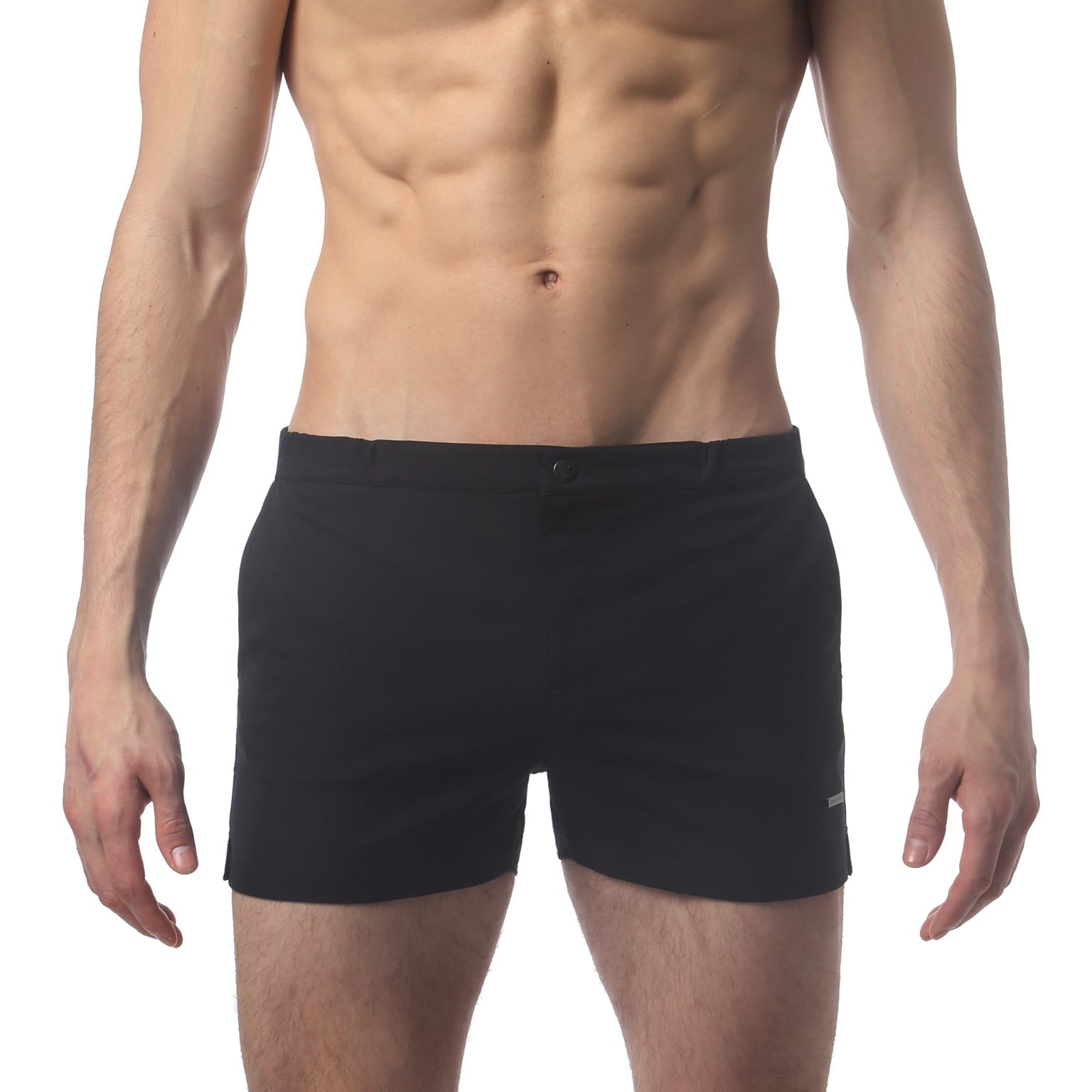 Parke & Ronen Angeleno Swim Trunk Black - men's low-rise swim trunk, front view