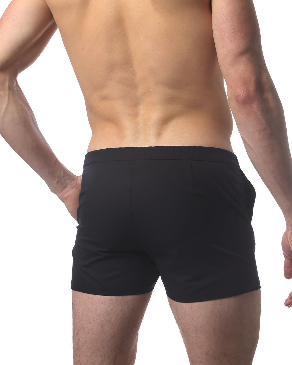 Parke & Ronen Angeleno Swim Trunk Black - men's low-rise swim trunk, back view