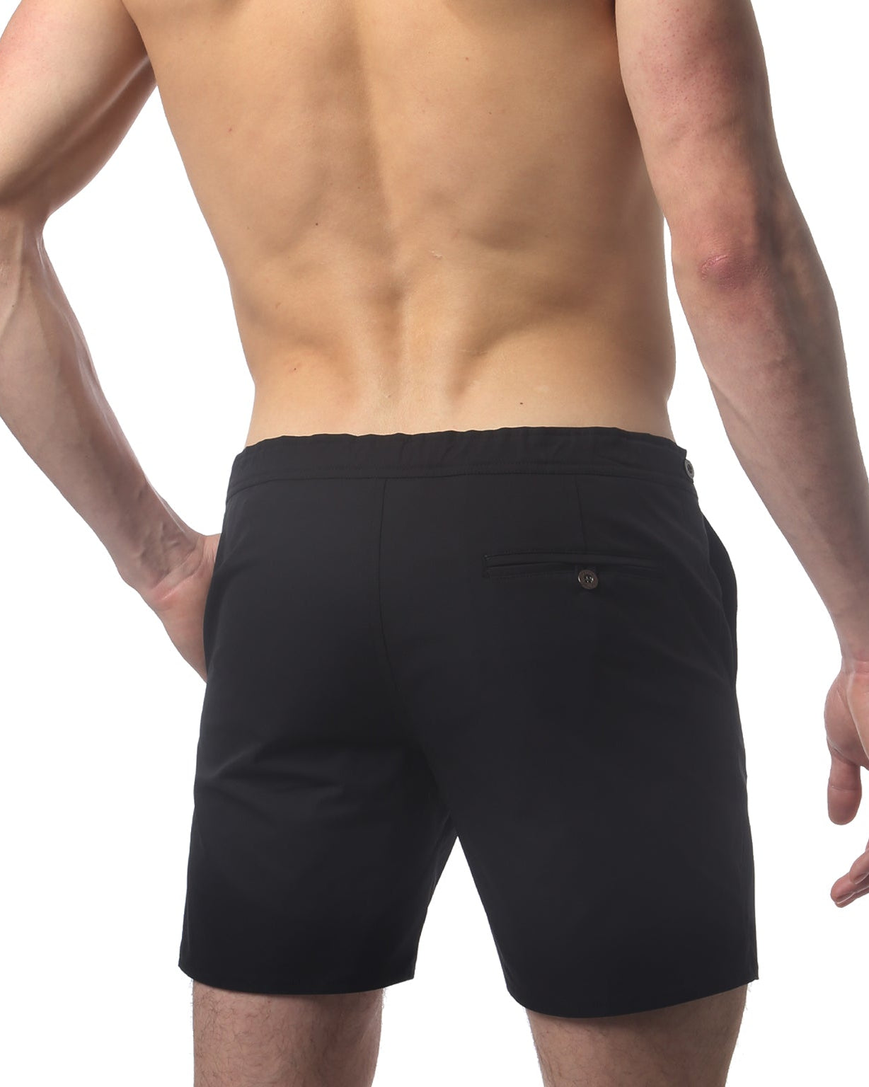 Parke & Ronen Catalonia Black Swim Short - back view showing adjustable waist detail