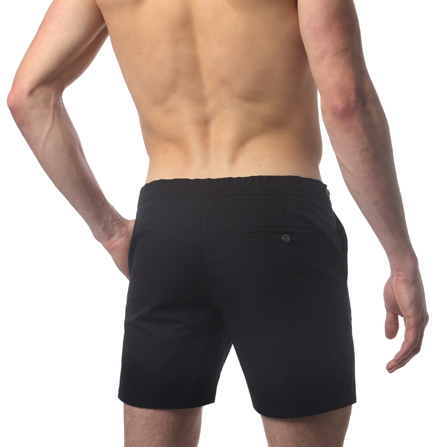 Parke & Ronen Catalonia Black Swim Short - back view showing adjustable waist detail