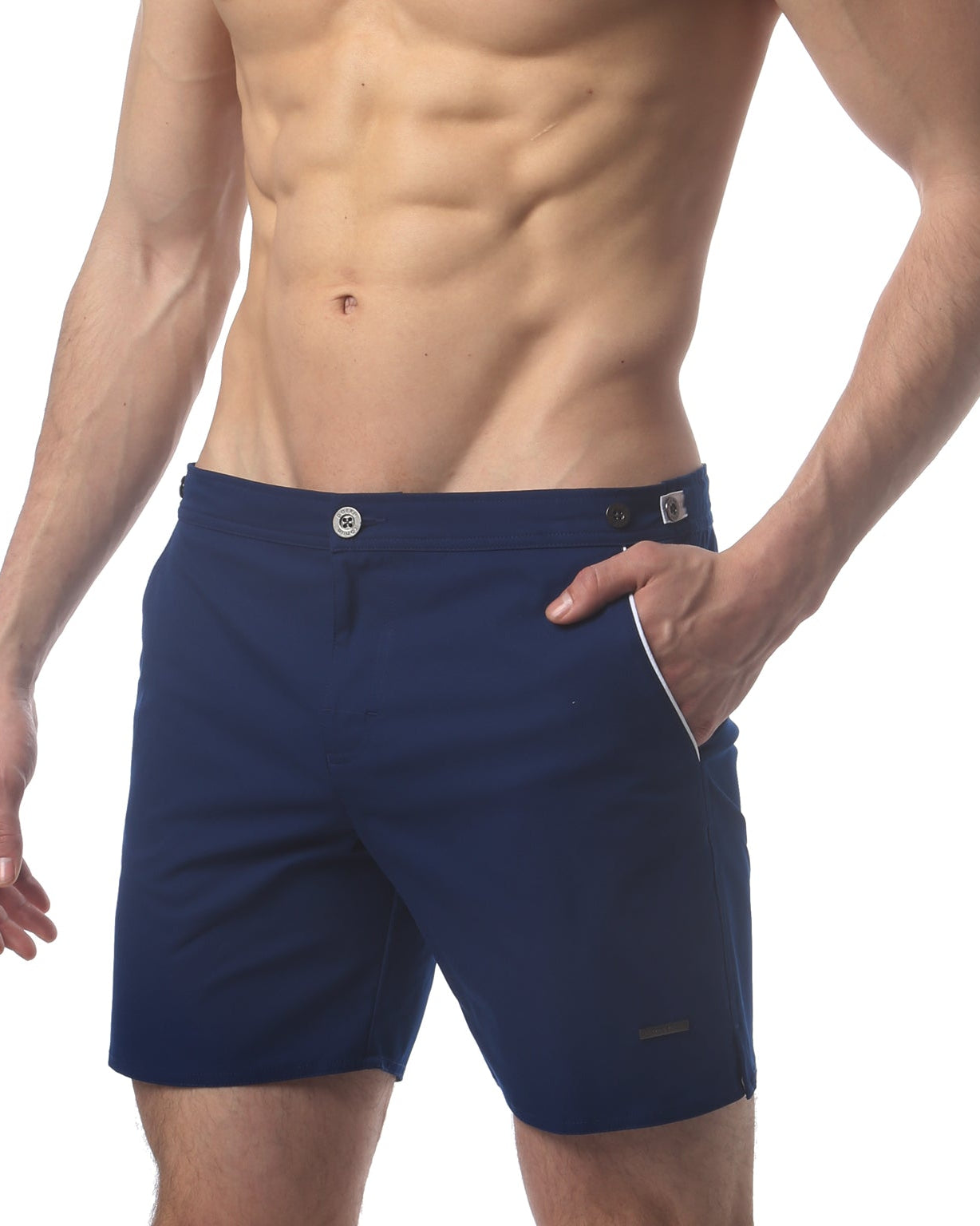 Parke & Ronen Catalonia Navy Swim Short - back view showing adjustable waist detail