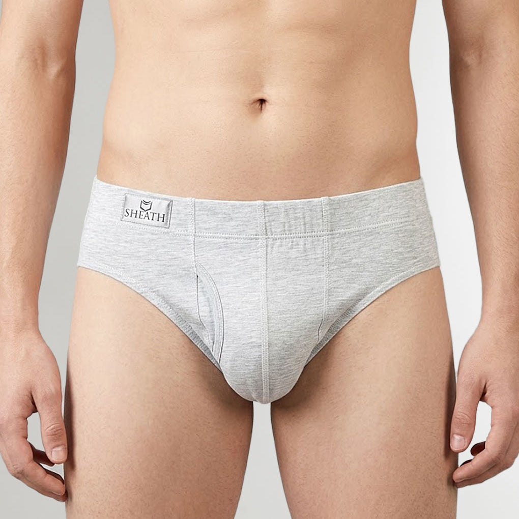 SHEATH Bamboo Brief Heather Gray - men's high-rise European brief with dual pouch, front view