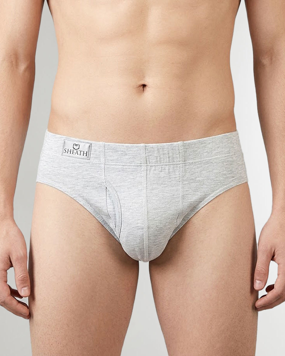 SHEATH Bamboo Brief Heather Gray - men's high-rise European brief with dual pouch, front view