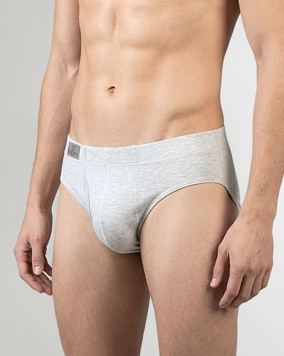 SHEATH Bamboo Brief Heather Gray - men's bamboo dual pouch brief, left angle view