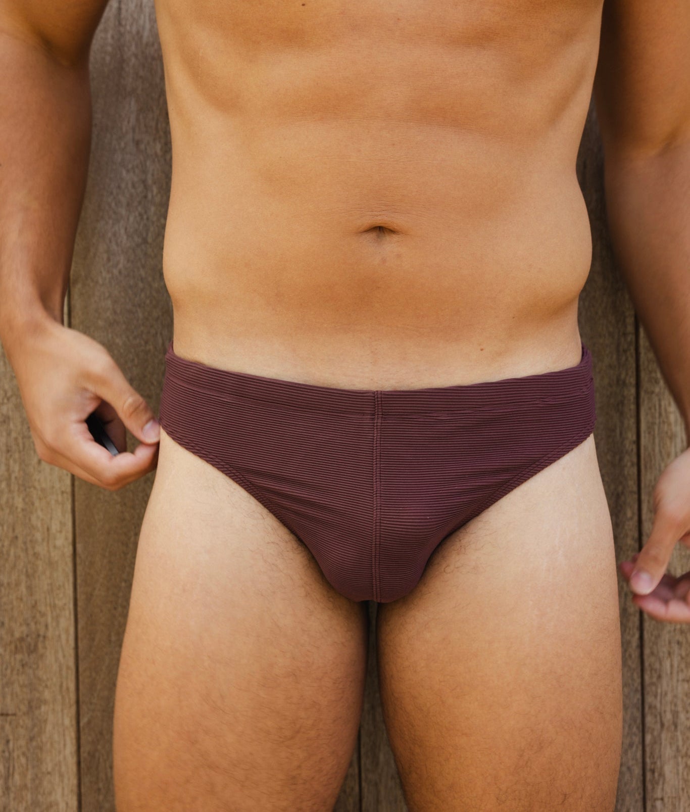 Sean & Val Ribbed Racer Brief Palermo — men's swim brief, model side view