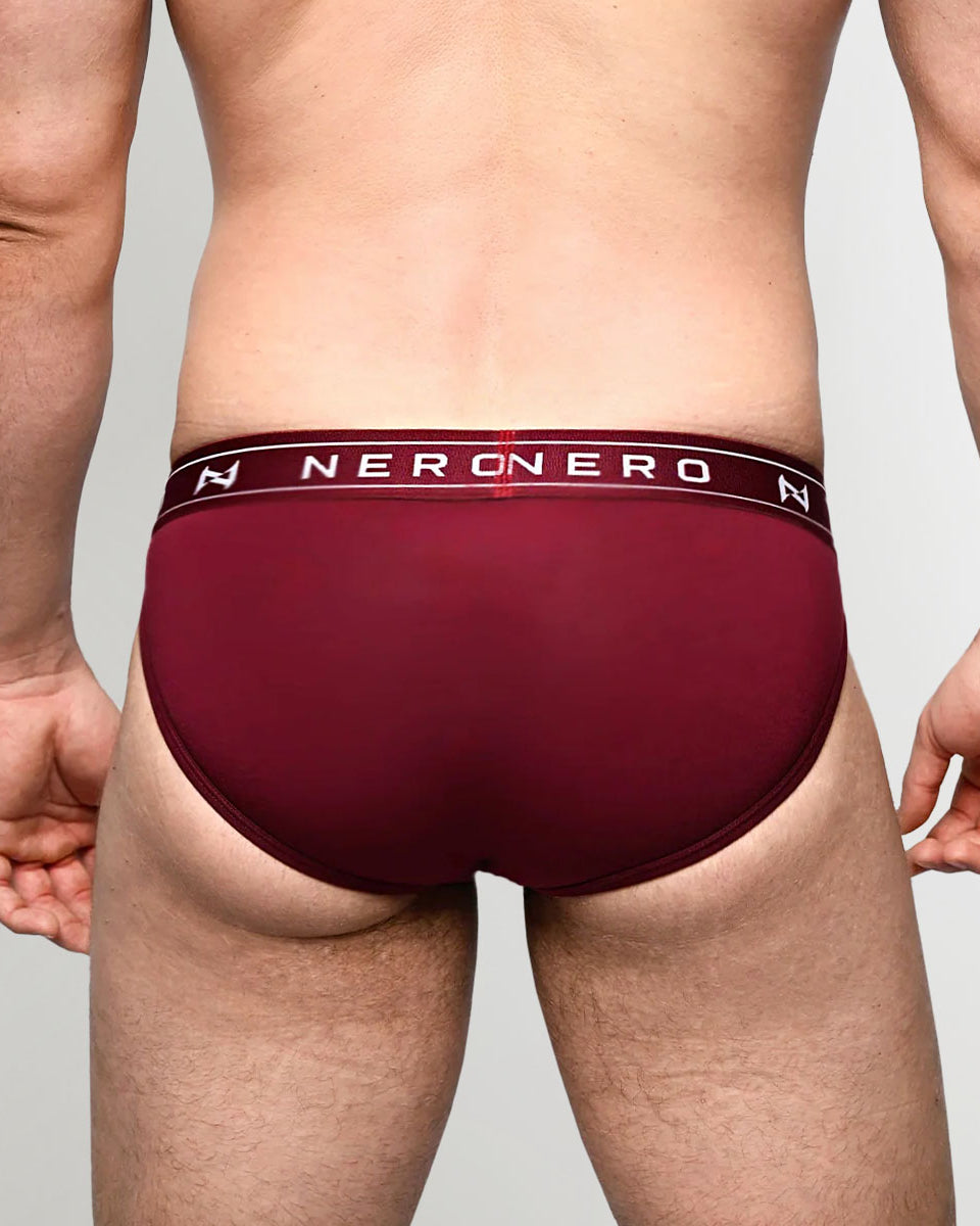 Nero New York Sports Brief Cinnabar — men's bamboo-cotton athletic brief with logo waistband, back view