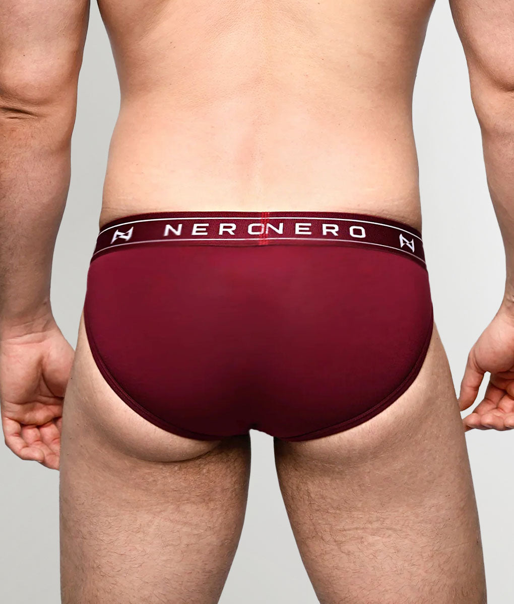 Nero New York Sports Brief Cinnabar — men's bamboo-cotton athletic brief with logo waistband, back view