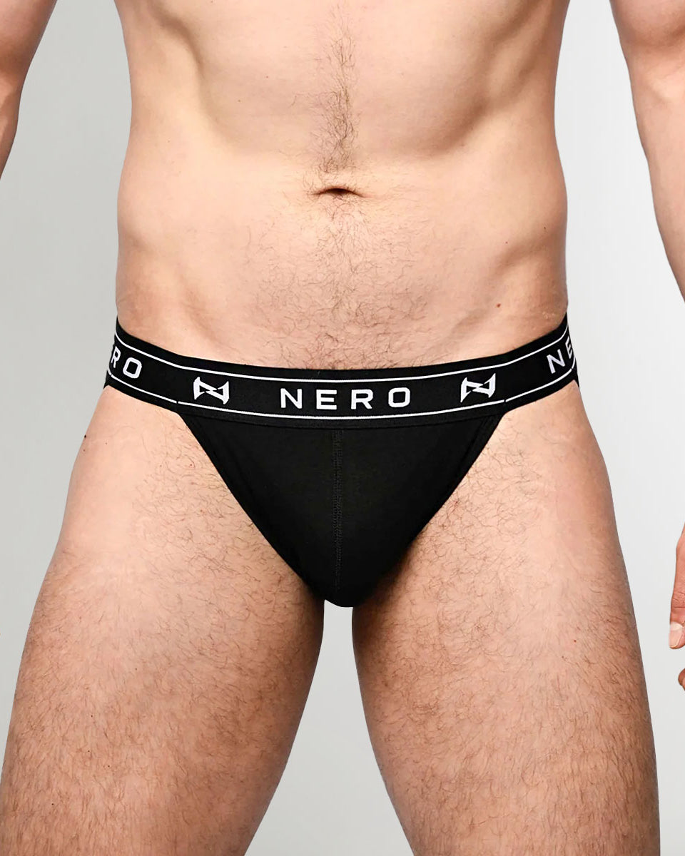 Nero New York Sports Brief Black — men's bamboo-cotton athletic brief with contoured pouch, front view