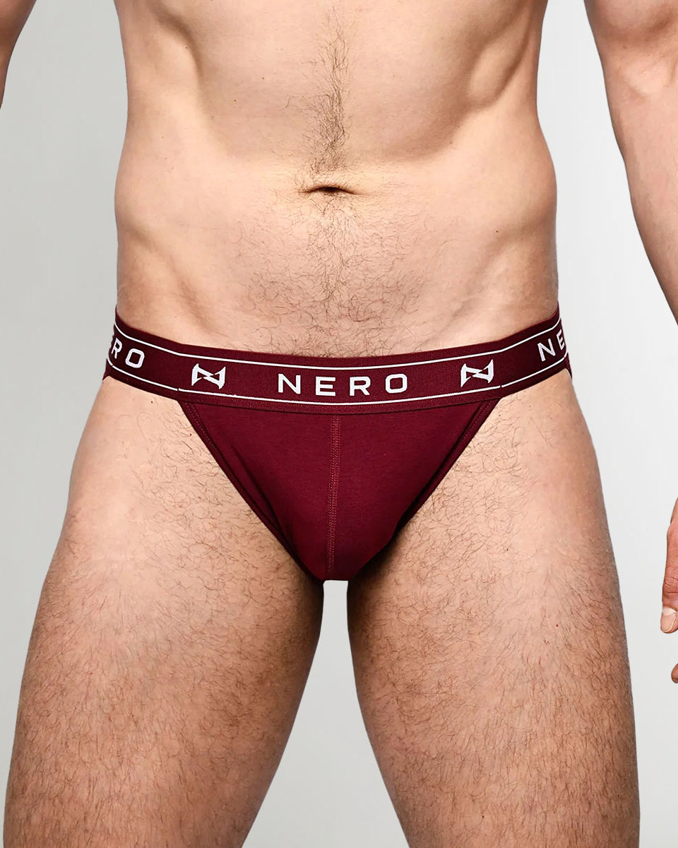 Nero New York Sports Brief Cinnabar — men's bamboo-cotton athletic brief with contoured pouch, front view