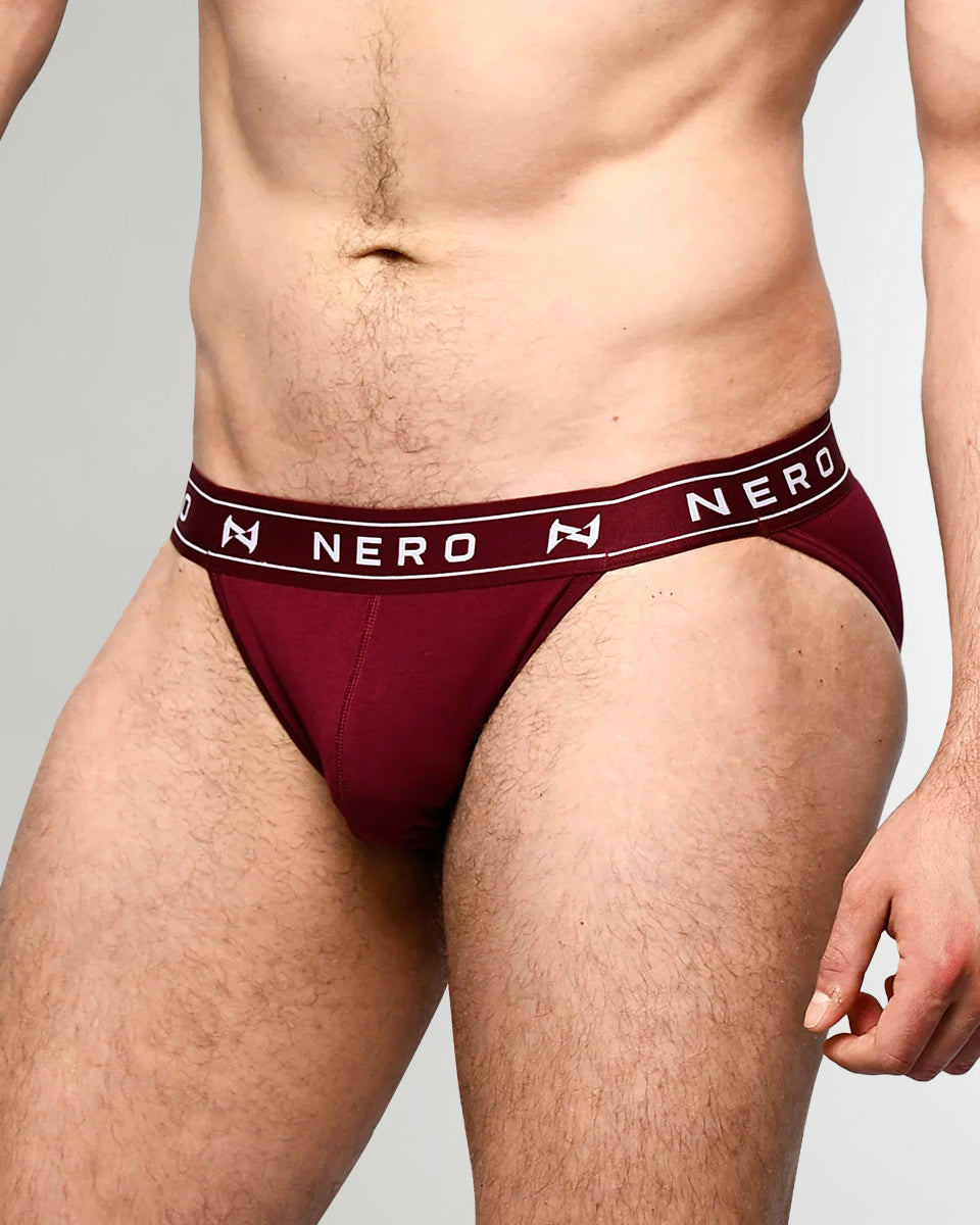 Nero New York Sports Brief Cinnabar — men's bamboo-cotton athletic brief, side view