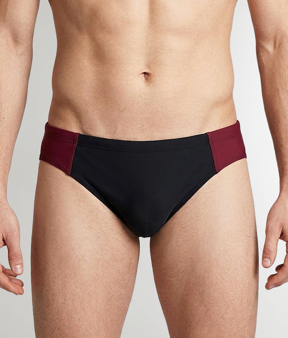Sean & Val Sports Brief Black/Palermo — men's swim brief, model full body shot