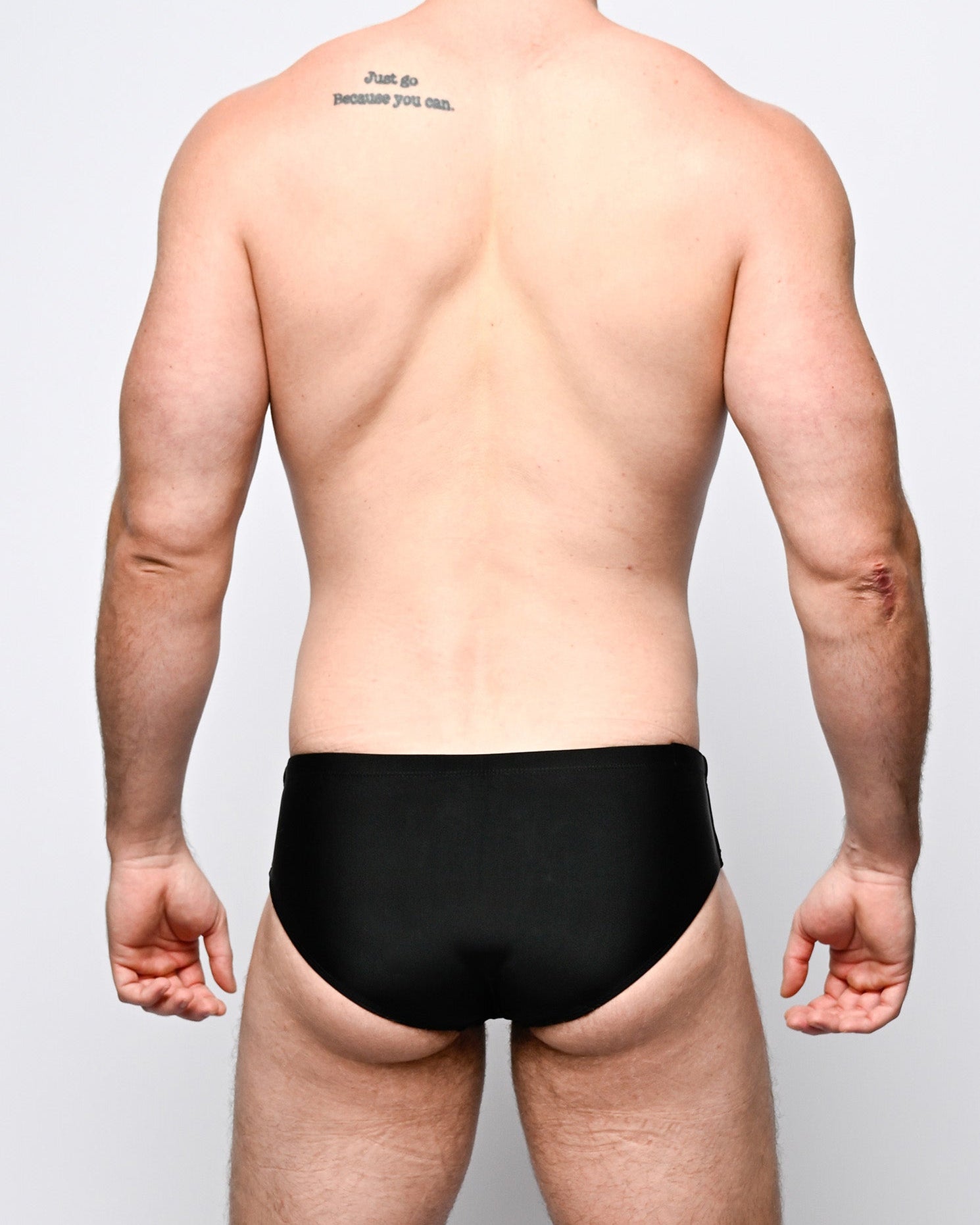 Nero New York Swim Brief Black - men's swim brief with quick-dry lining and drawcord, back view