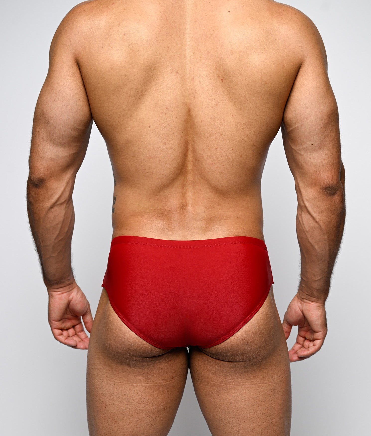 Nero New York Swim Brief Scarlet Red - men's swim brief with quick-dry lining and drawcord, back view