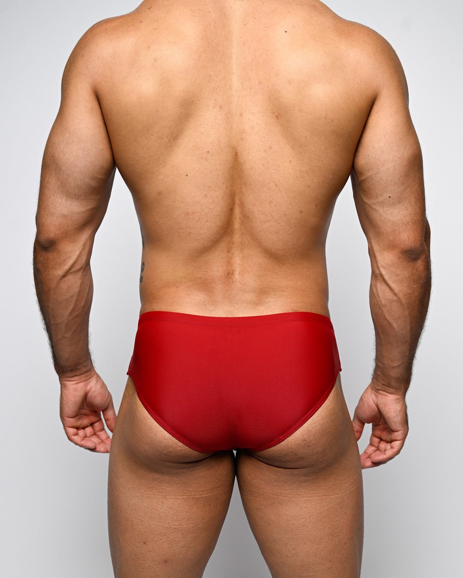 Nero New York Swim Brief Scarlet Red - men's swim brief with quick-dry lining and drawcord, back view