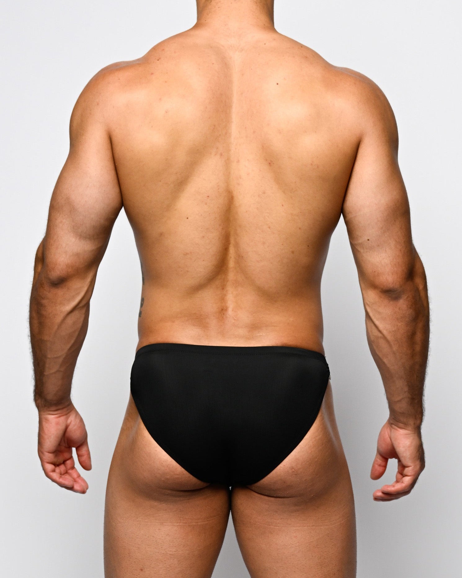 Nero New York Twin Chain Brief Black with Gold Hardware - men's twin chain swim brief with chrome chains and removable O-rings, back view