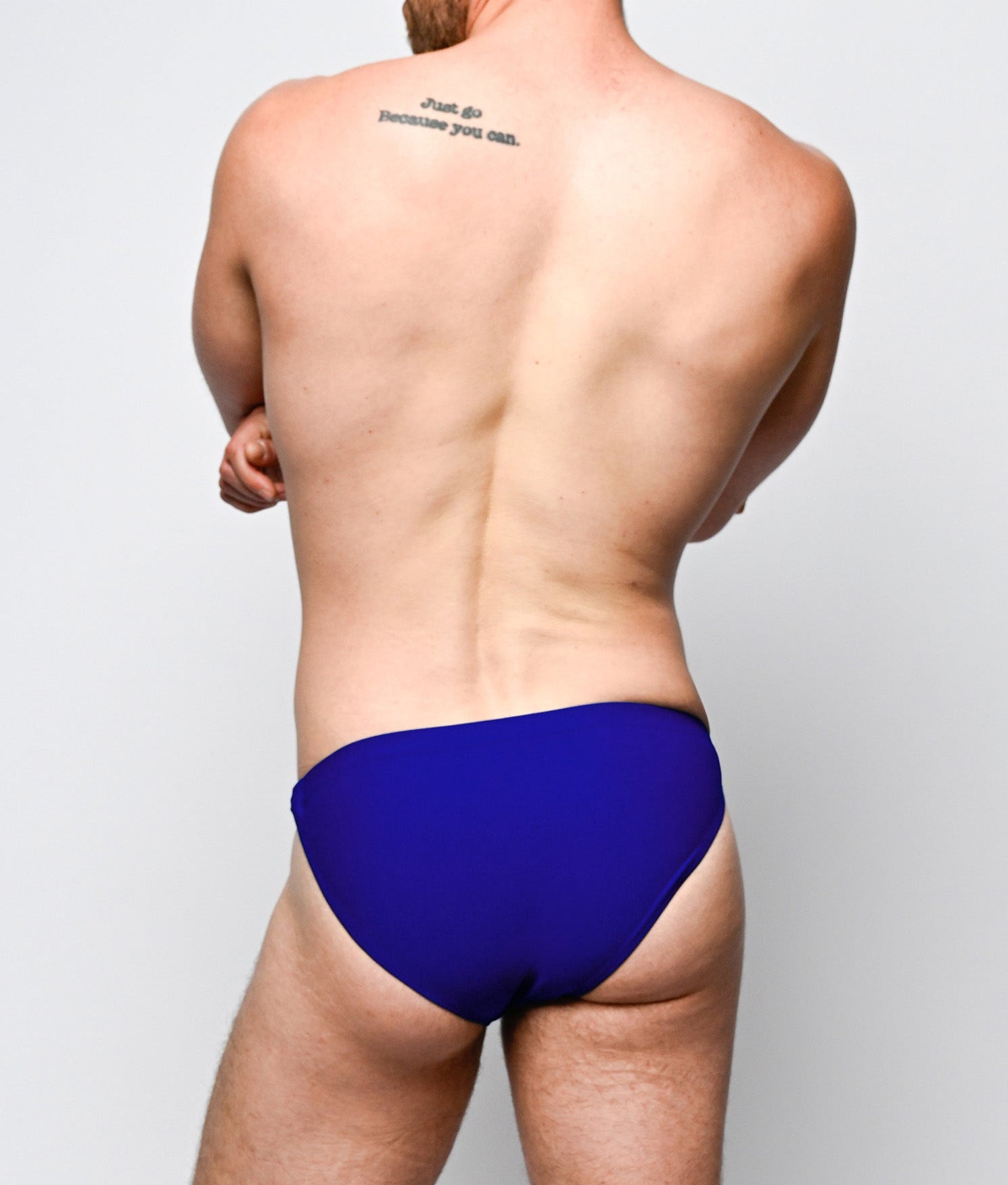 Nero New York Twin Chain Brief Cobalt Aura - men's twin chain swim brief with chrome chains and removable O-rings, back view