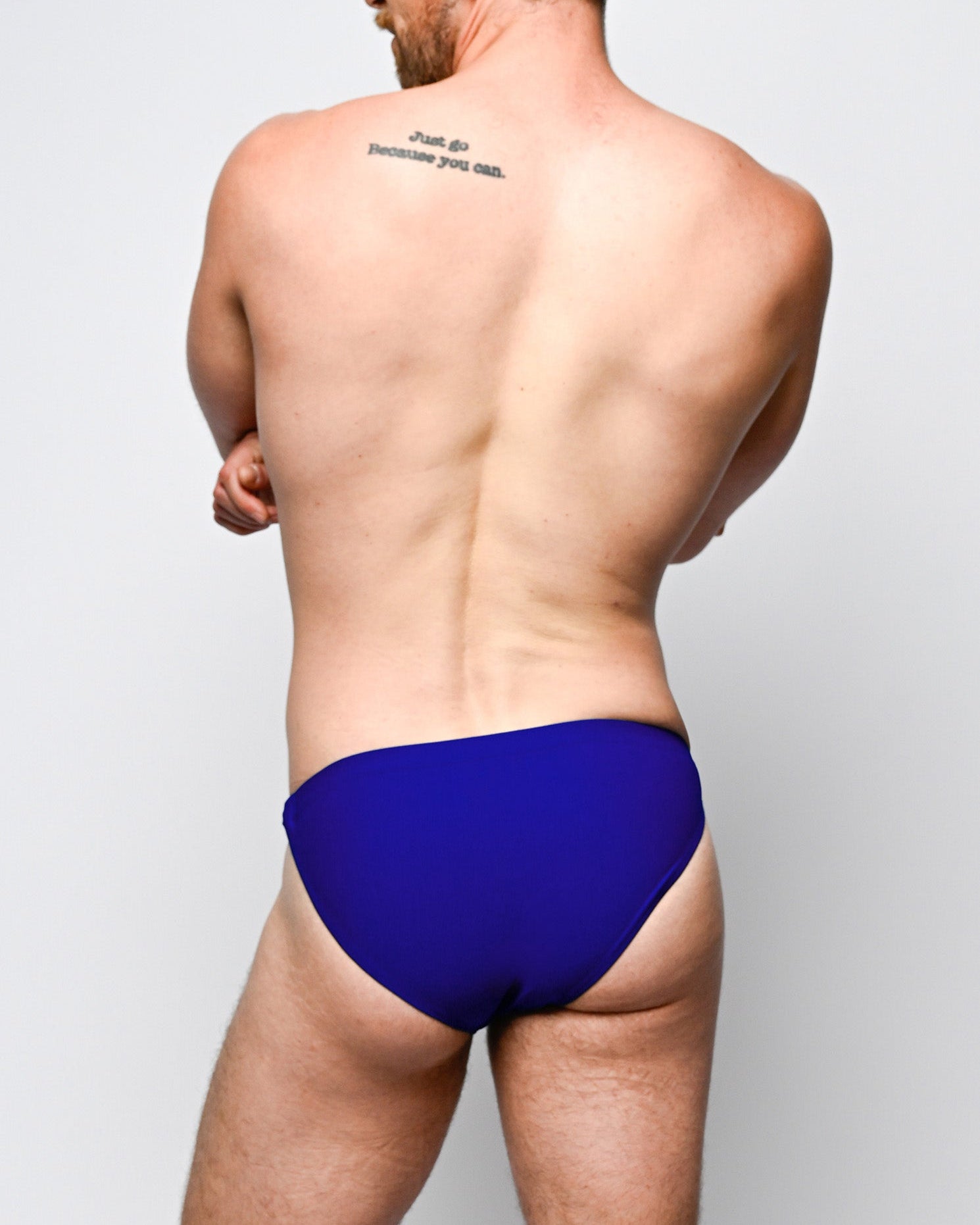 Nero New York Twin Chain Brief Cobalt Aura - men's twin chain swim brief with chrome chains and removable O-rings, back view