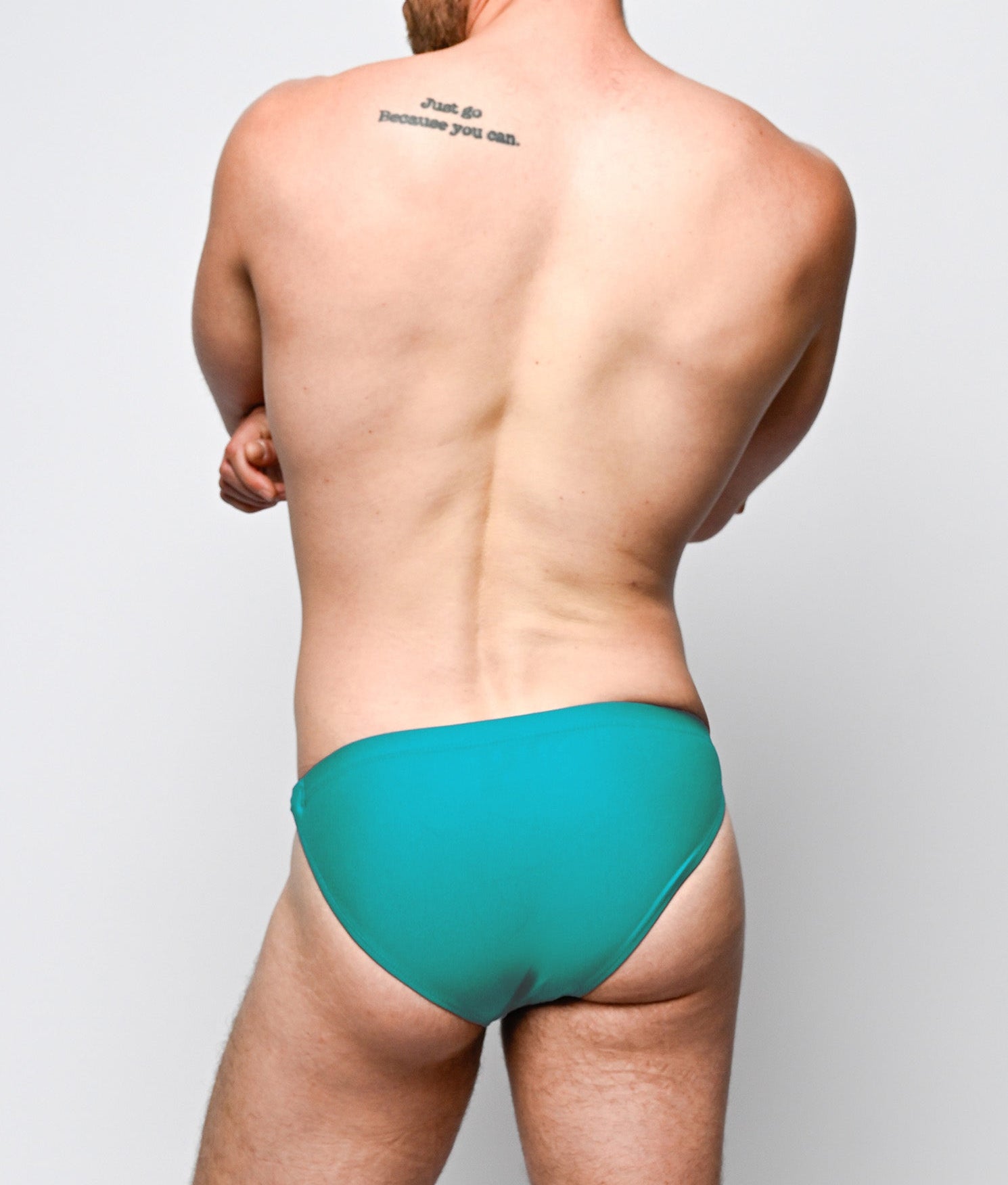 Nero New York Twin Chain Brief Seafoam Teal - men's twin chain swim brief with chrome chains and removable O-rings, back view