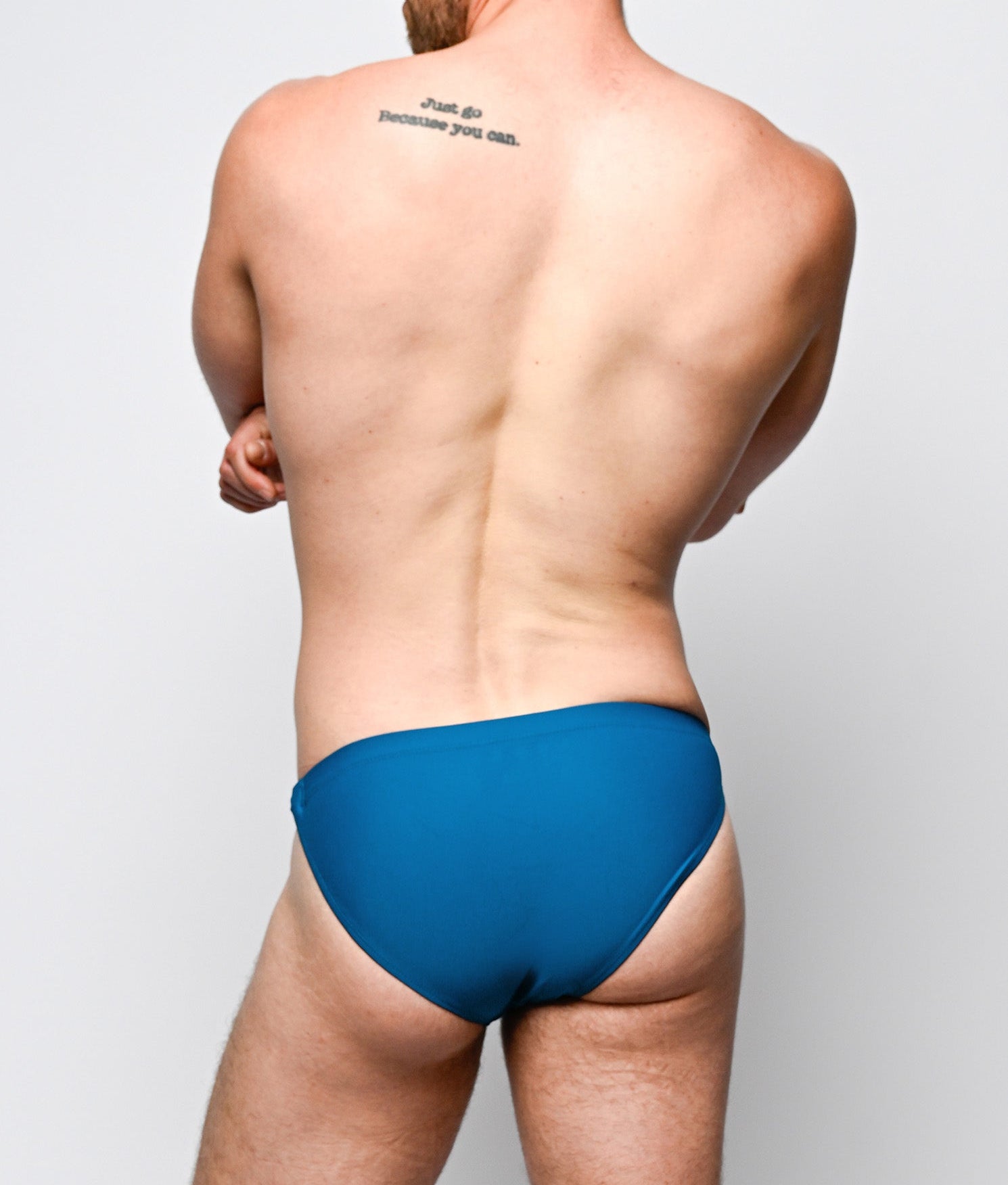 Nero New York Twin Chain Brief Teal Night - men's twin chain swim brief with chrome chains and removable O-rings, back view