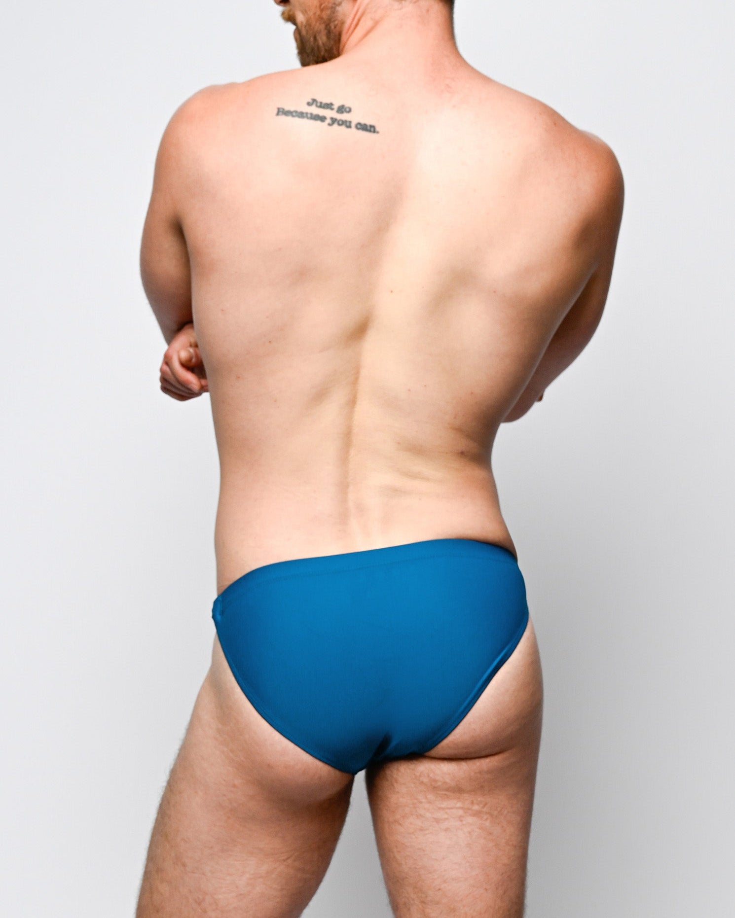 Nero New York Twin Chain Brief Teal Night - men's twin chain swim brief with chrome chains and removable O-rings, back view