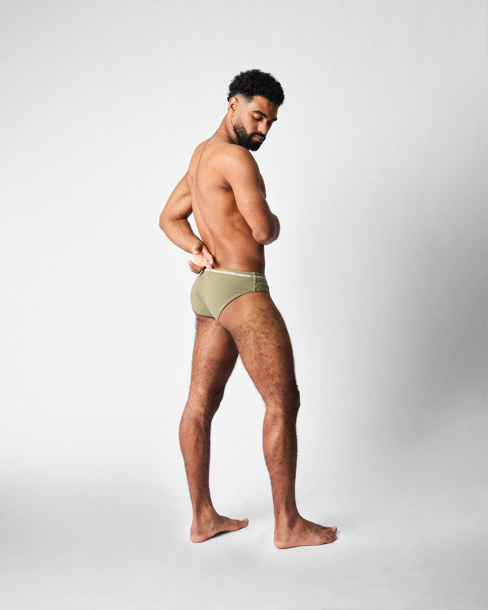 Teamm8 Ultra Swim Brief Army - men's swim brief with tie-cord detail, close-up