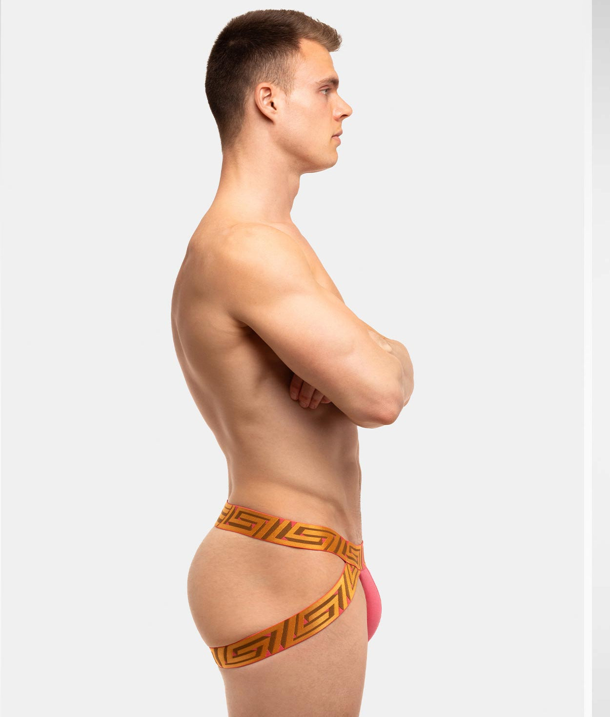 Rounderbum O My God Lift Jockstrap OMG Pink - men's push-up lifting jockstrap with open back, back view