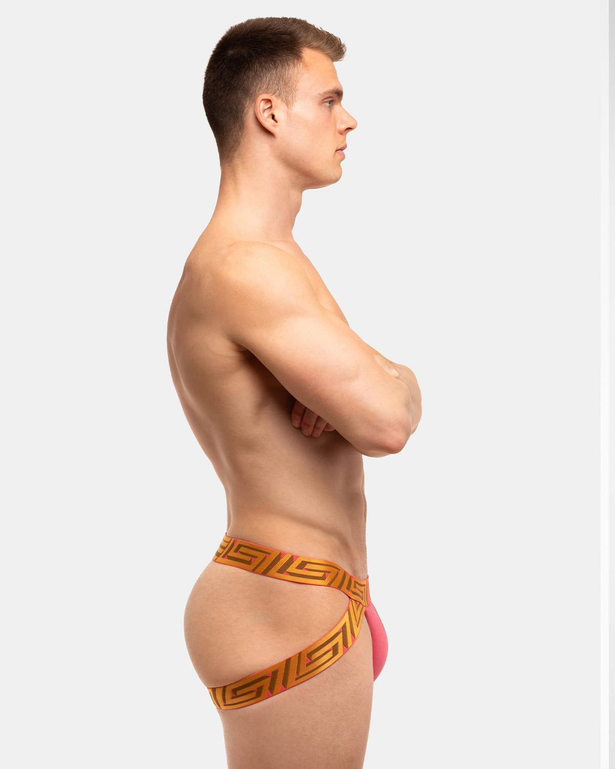 Rounderbum O My God Lift Jockstrap OMG Pink - men's push-up lifting jockstrap with open back, back view