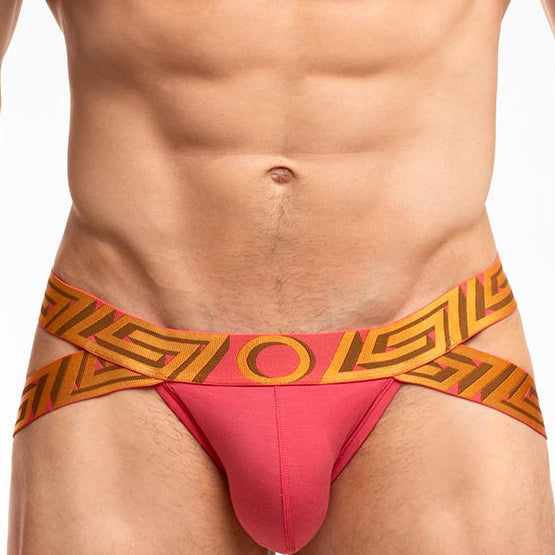 Rounderbum O My God Lift Jockstrap OMG Pink - men's push-up lifting jockstrap with open back, front view