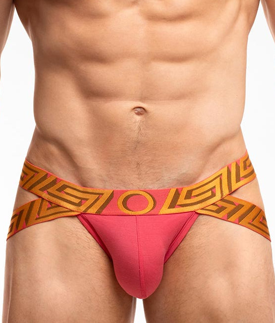 Rounderbum O My God Lift Jockstrap OMG Pink - men's push-up lifting jockstrap with open back, front view