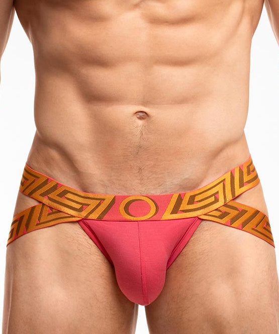 Rounderbum O My God Lift Jockstrap OMG Pink - men's push-up lifting jockstrap with open back, front view