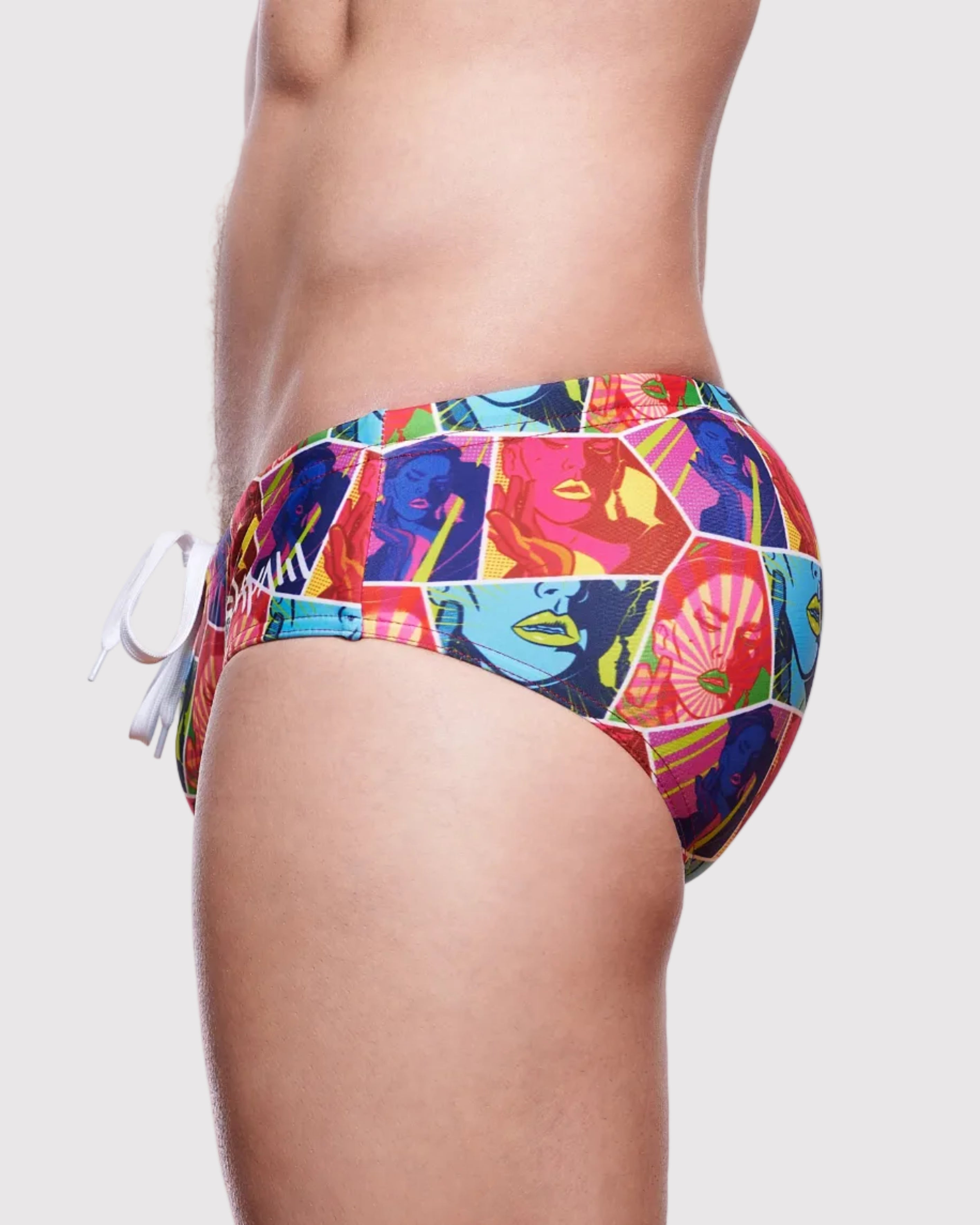 Wayne Colorpop Speedo Multicolor - men's swim brief drawstring detail, side view