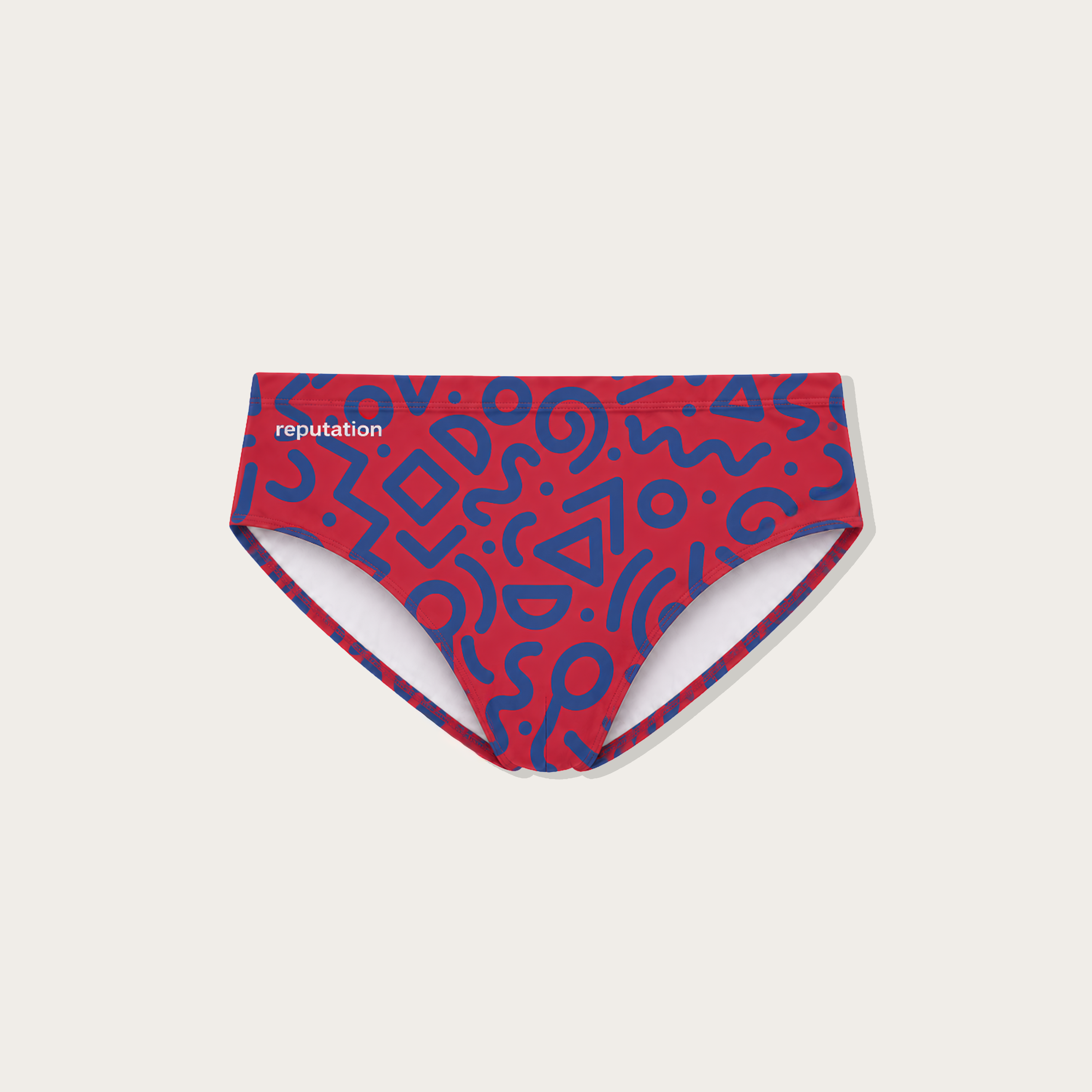 Reputation Sunga 02 Red Blue Glyph — men's ultra-matte sunga brief flatlay
