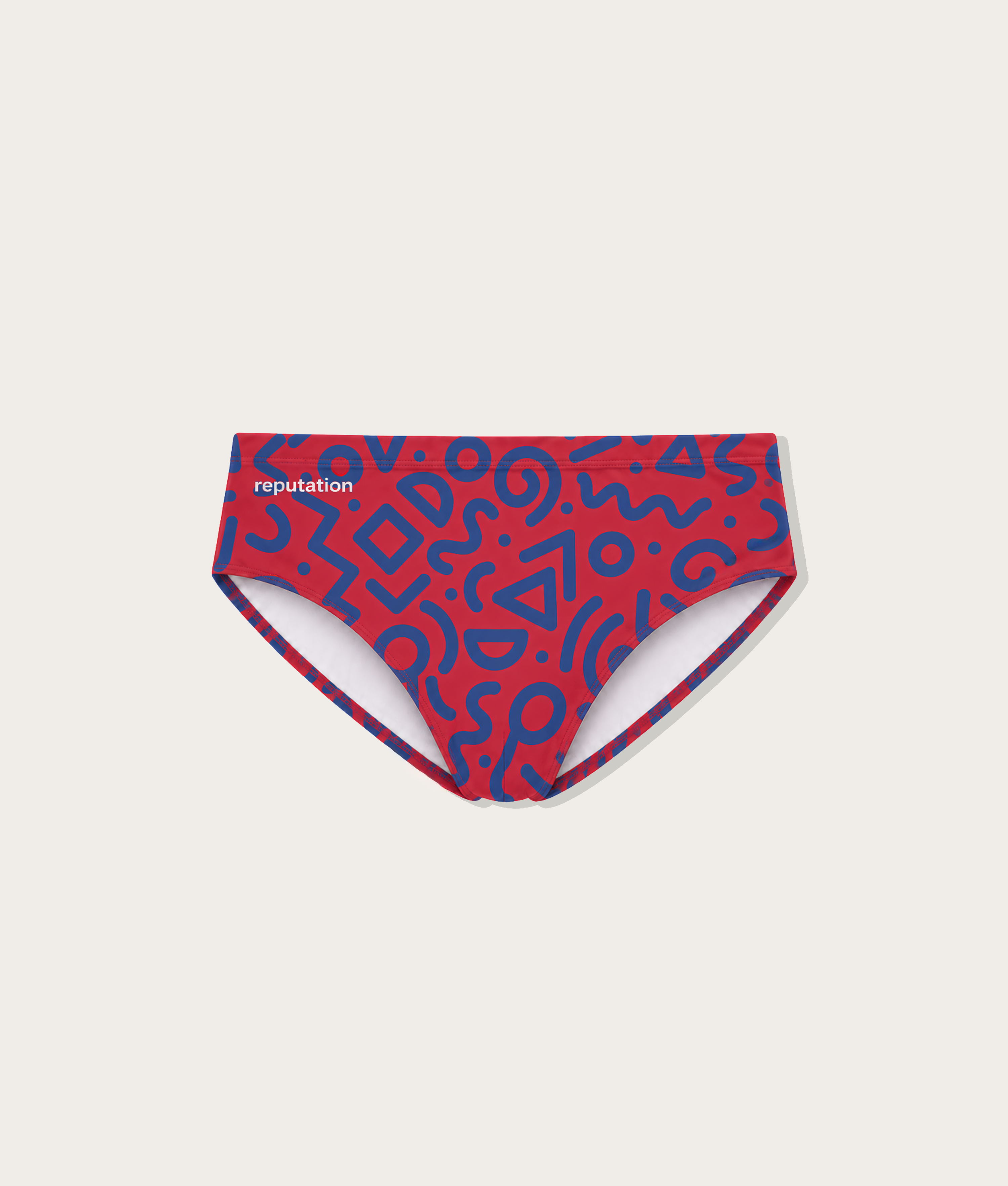 Reputation Sunga 02 Red Blue Glyph — men's ultra-matte sunga brief flatlay