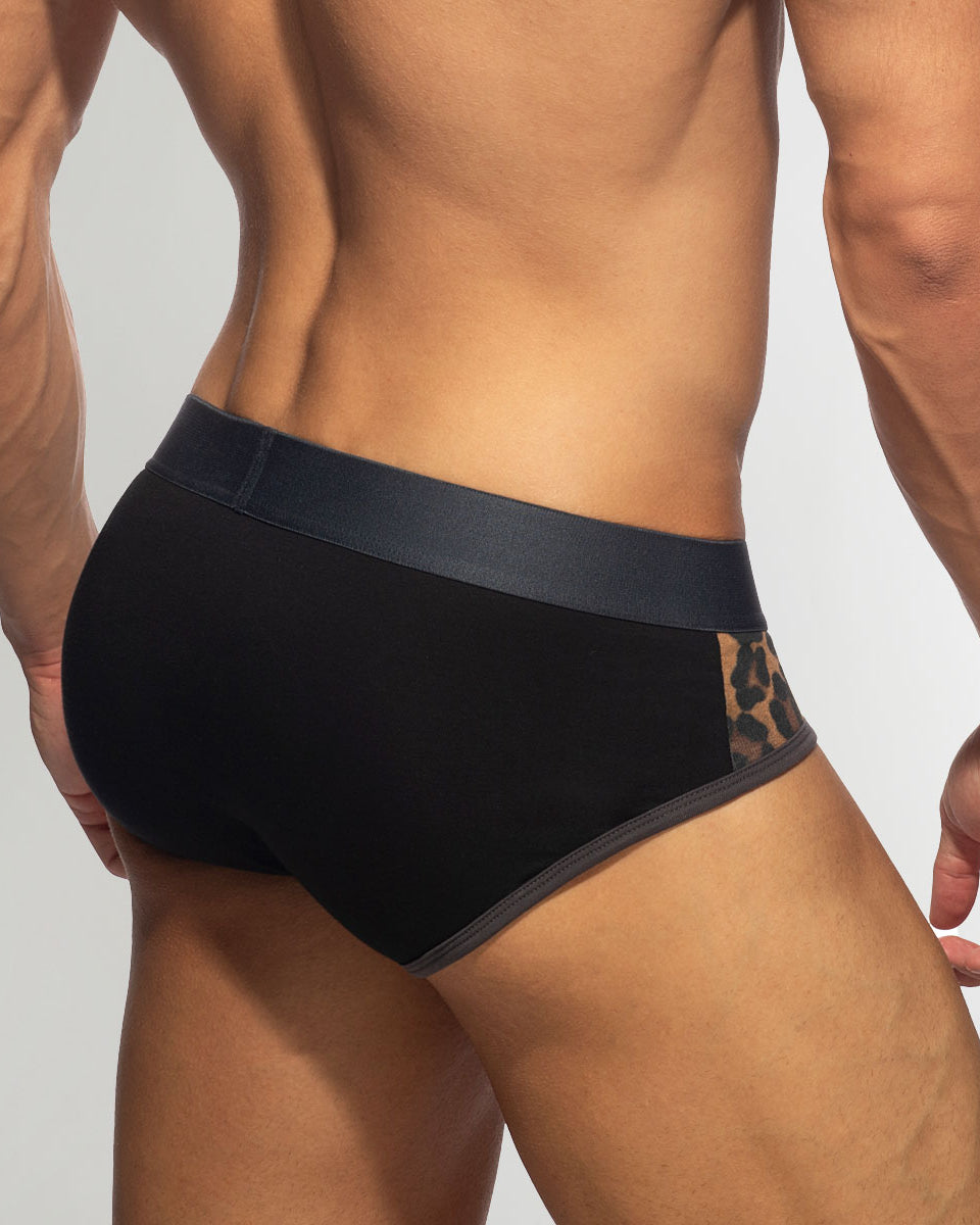 Addicted Leopard Panels Brief Black