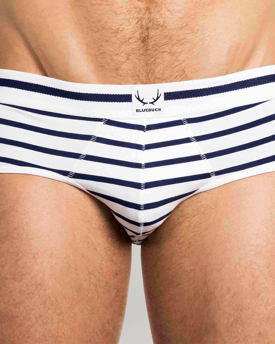Bluebuck Nautical Brief White-navy-stripes