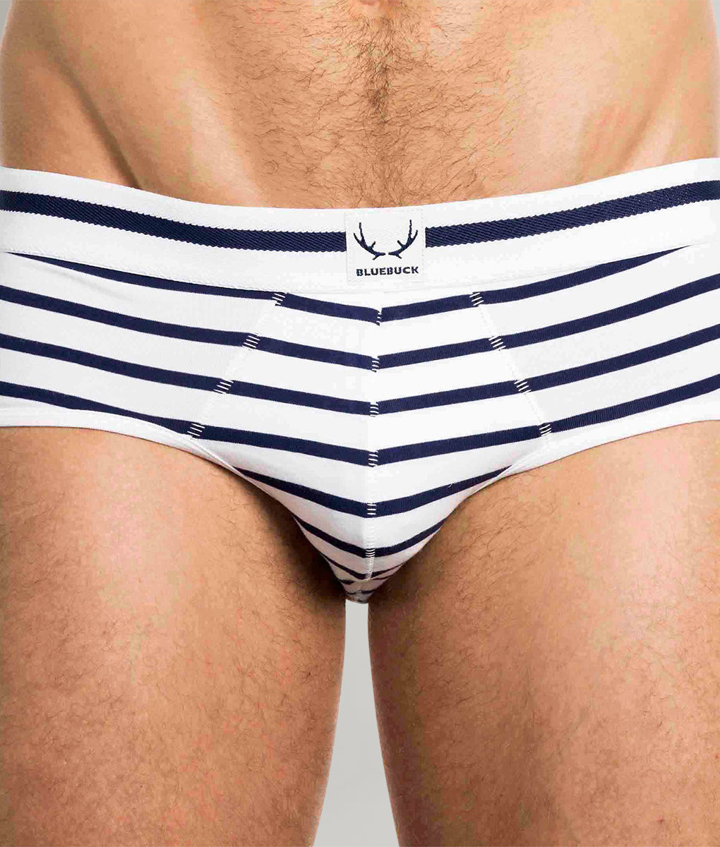 Bluebuck Nautical Brief White-navy-stripes