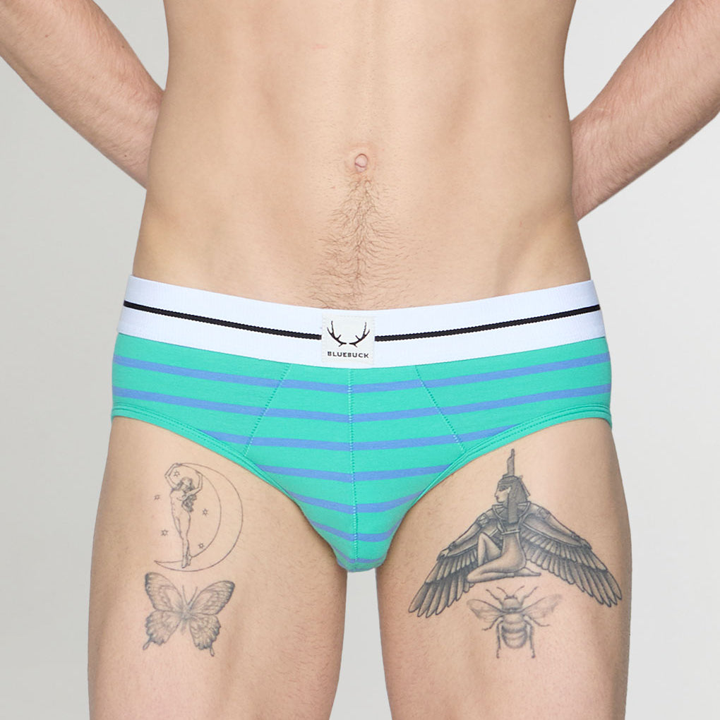 Bluebuck Nautical 25 Brief Mint-leaf-blue-yonder-stripes