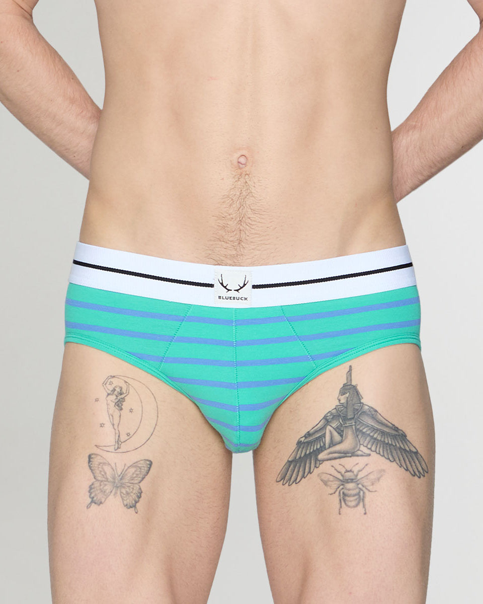 Bluebuck Nautical 25 Brief Mint-leaf-blue-yonder-stripes