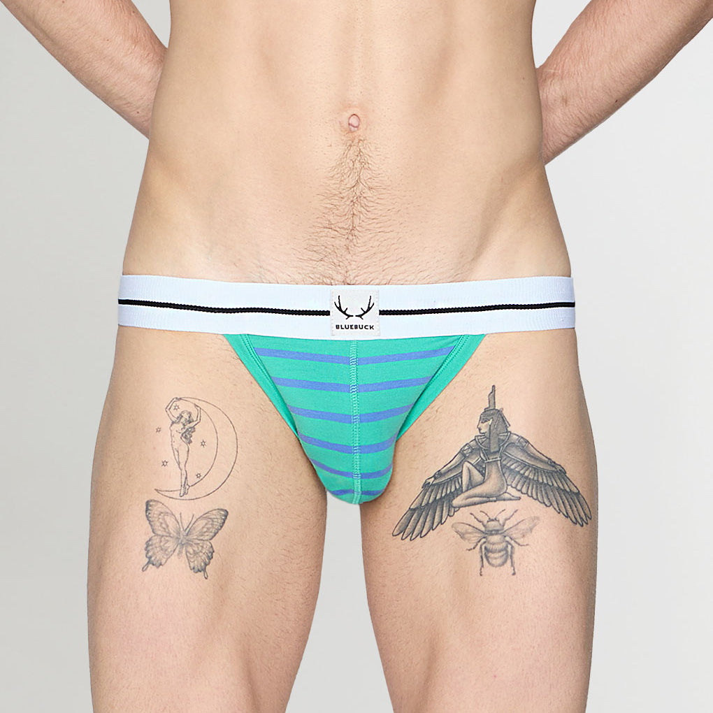 Bluebuck Nautical 25 Jockstrap Mint-leaf-blue-yonder-stripes