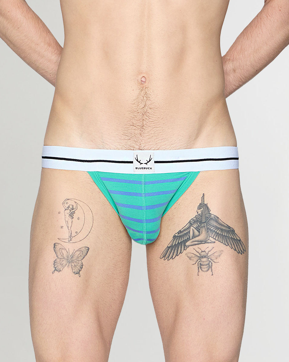 Bluebuck Nautical 25 Jockstrap Mint-leaf-blue-yonder-stripes