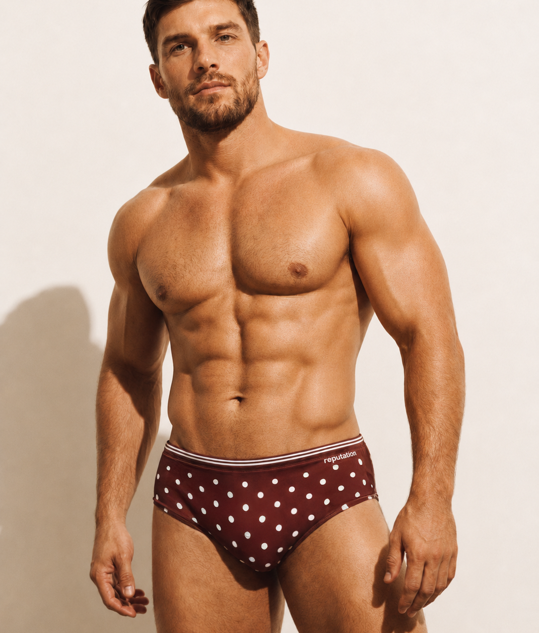 Reputation Swim Brief Sunga 02 Brown Polka Dots — men's swim brief back view sculpted silhouette